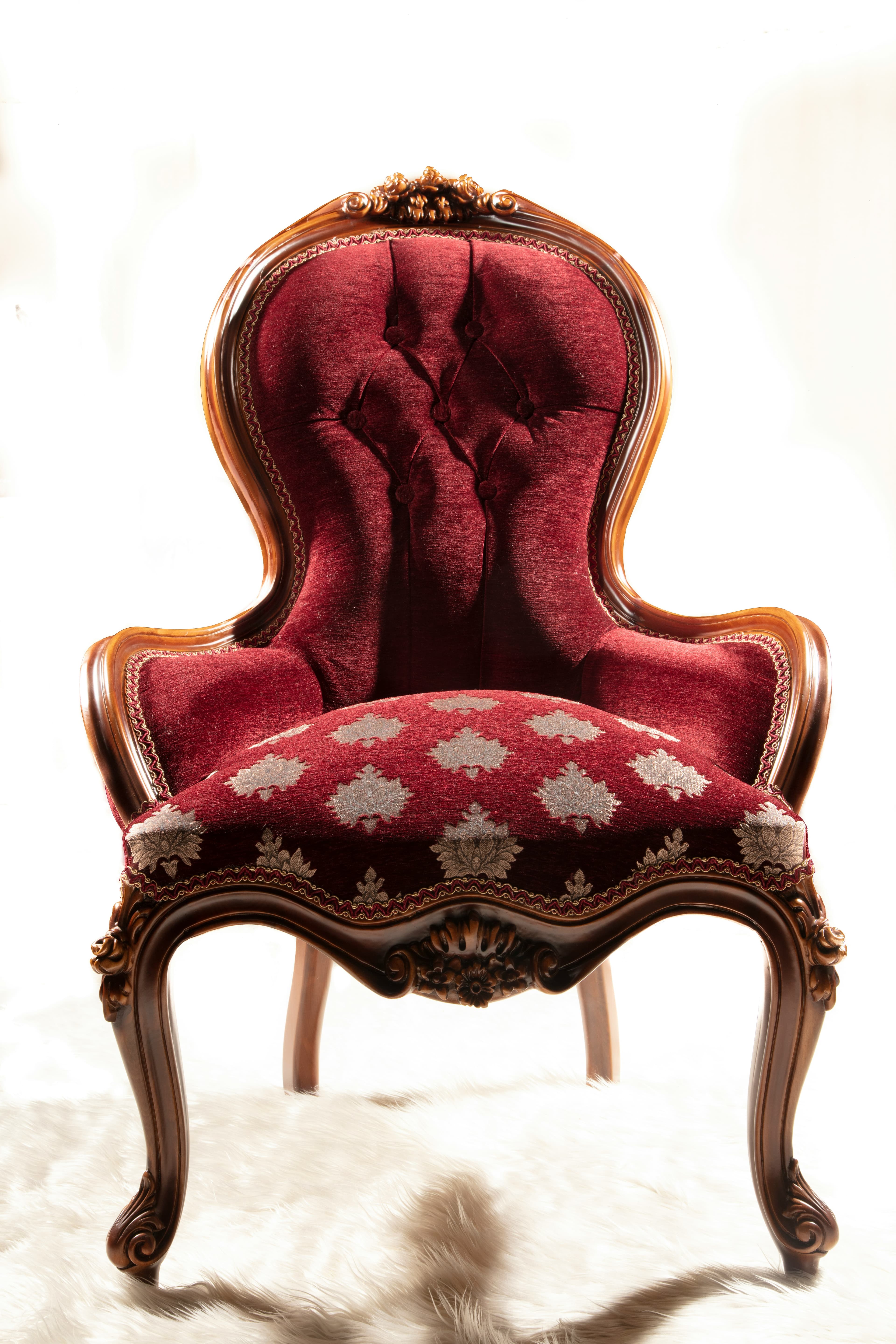 Vintage Tufted Leather Chesterfield Armchair in Red with Gold Rims — view 1